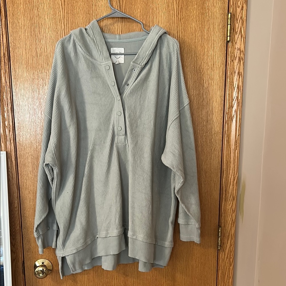 Aerie Oversized Ribbed Quarter Snap Hoodie Sz XL - Picture 2 of 6